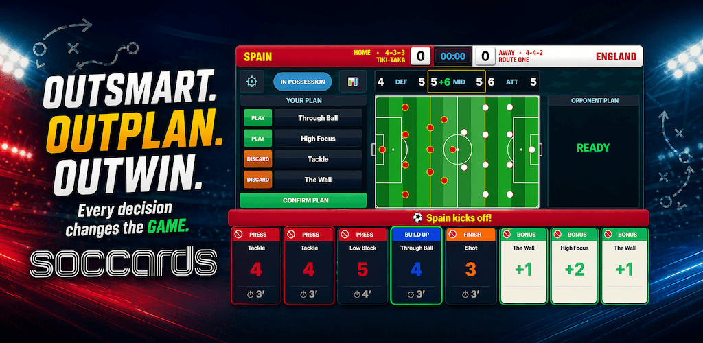Soccards: a tactical football card game shown in the browser